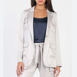 NWT Anthropologie Current Air Elerie Blazer Jacket Metallic Silver Size M